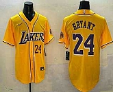 Men's Los Angeles Lakers #24 Kobe Bryant Number Yellow Purple With Patch Cool Base Stitched Baseball Jersey,baseball caps,new era cap wholesale,wholesale hats